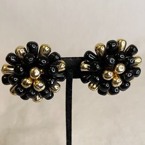 Cluster Earrings Black And Gold Bursts Clip Ons Lightweight
